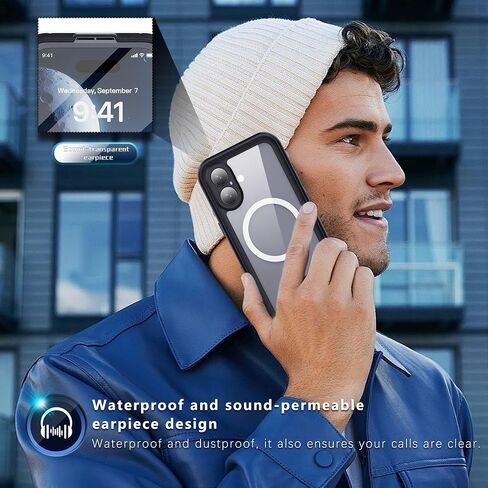 حافظة مقاومة للماء لهاتف iPhone 16 pro - أسود - واقي شاشة مدمج - [IP68 Underwater] [6.6FT Military Dropproof] in Saudi Arabia