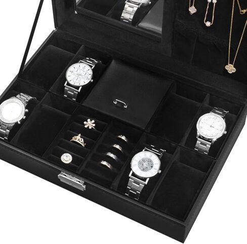 صندوق ساعة BASTUO للرجال، منظم عرض علبة ساعة فاخرة مكون من 24 فتحة، صندوق مجوهرات بتصميم من ألياف الكربون، صناديق حامل تخزين للرجال مع سطح زجاجي ووسائد جلدية، أسود in Kuwait