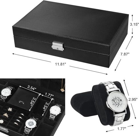صندوق ساعة BASTUO للرجال، منظم عرض علبة ساعة فاخرة مكون من 24 فتحة، صندوق مجوهرات بتصميم من ألياف الكربون، صناديق حامل تخزين للرجال مع سطح زجاجي ووسائد جلدية، أسود in Kuwait