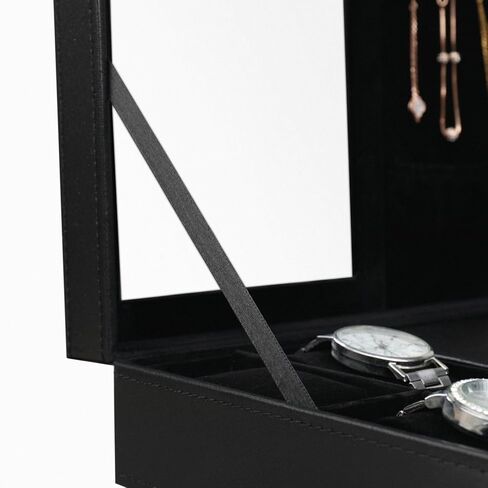 صندوق ساعة BASTUO للرجال، منظم عرض علبة ساعة فاخرة مكون من 24 فتحة، صندوق مجوهرات بتصميم من ألياف الكربون، صناديق حامل تخزين للرجال مع سطح زجاجي ووسائد جلدية، أسود in Kuwait