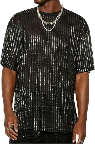 WDIRARA Men's Floral Print See Through Round Neck Short Sleeve Mesh Tshirt Party Top in Kuwait