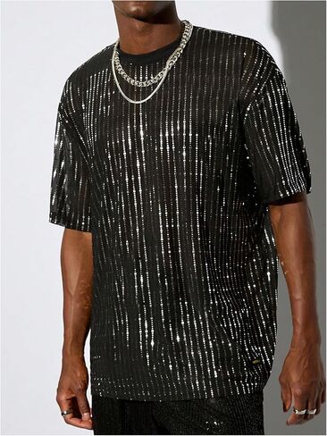 WDIRARA Men's Floral Print See Through Round Neck Short Sleeve Mesh Tshirt Party Top in Kuwait