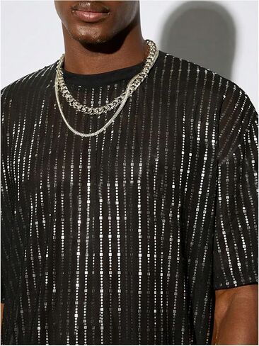 WDIRARA Men's Floral Print See Through Round Neck Short Sleeve Mesh Tshirt Party Top in Kuwait
