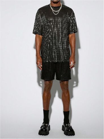 WDIRARA Men's Floral Print See Through Round Neck Short Sleeve Mesh Tshirt Party Top in Kuwait