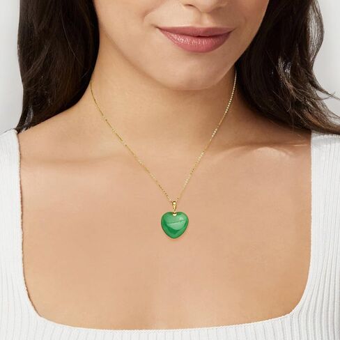 Canaria Jade Heart Pendant Necklace in 10kt Yellow Gold. 20 inches in Kuwait