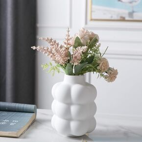 Ceramic Vase Set of 2, Off White Boho Vase for Modern Home Decor, Round Vases for Dried Flower, Pampas Grass, Pottery Vases for Office Centerpieces Wedding Dinner Table