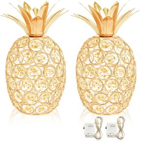 Kehail Set of 3 Crystal Metal Pineapple Pear Table Centerpiece Handmade Crystal Candlestick Hollow Fruit Ornament Home Party Wedding Holiday Bar Decoration (Silver, Set of 3)