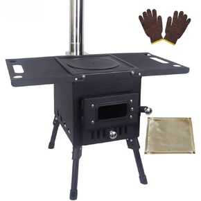 Camping Stove for Hot Tents folding furnace，Wood Stove Stainless Steel With Folding Pipe, Portable Wood Stove For Camping, chimney Pipes for Tents Shelter Heating, Outdoor Cooking（Glass Baffle)