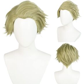 Anogol Wig Cap+Silver Cosplay Wig Men Synthetic Hair Short Wavy Wigs with Bangs Costume Wig for Halloween
