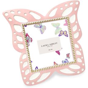 Laura Ashley 4x4 Pink Resin Butterfly Picture Frame with Dotted Edges, Photo Frame with Black Fabric Easel, Made for Tabletop & Wall-Hanging Display (4x4, Pink)
