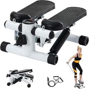 Mini Stepper with Resistance Band, Portable Stair Stepper with Calories Count, Exercise Stepping Machine for Exercise Fitness Office Home Workout Equipment, Orange