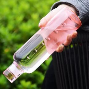 17 Ounce Sport Blue Glass Bottle, Borosilicate Glass Bottle with Hourly Time Marker, Leak Proof, Reusable, BPA Free, Motivational Water Bottle Wide Mouth.