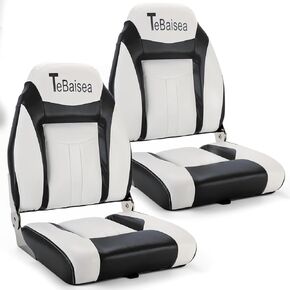 Folding Boat Seats Low Back 2 Pack, Waterproof Fishing Boat Captain Chairs, Stainless Steel Hinges and Microfibre Leather Includes 4 Stainless Steel Screws, Black