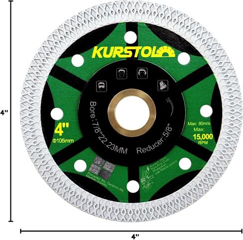 KURSTOL Tile Porcelain Diamond Blade - 4.5"/115mm Super Thin Diamond Cutting Disc Wheel,Arbor 7/8"-5/8" for Ceramic Granite,Marble Angle Grinder Tile Saw Blade in Kuwait