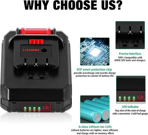 DSANKE 2Pack 20V 6.0Ah Lithium-Ion Battery Replace for KIMO 20V Battery, Compatible with KIMO 20V Drill Driver, Leaf Blower, Angle Grinder, Reciprocating Saw, Oscillating Tool, Brad Nailer,Fast Charge in Saudi Arabia