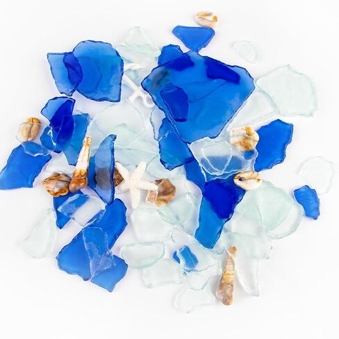 Yelsky 12oz أحجار زجاج البحر للحرف اليدوية، حصى زجاج البحر لحشو مزهرية الزفاف على الشاطئ، زجاج البحر السائب لتزيين خزان السلاحف السمكية، زجاج بحري مختلط باللون الأزرق والأبيض in Kuwait