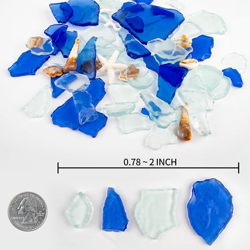 Yelsky 12oz أحجار زجاج البحر للحرف اليدوية، حصى زجاج البحر لحشو مزهرية الزفاف على الشاطئ، زجاج البحر السائب لتزيين خزان السلاحف السمكية، زجاج بحري مختلط باللون الأزرق والأبيض in Kuwait
