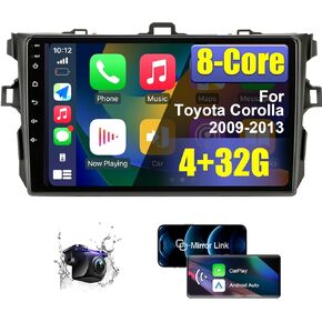 Android Car Radio Stereo for Toyota Corolla 2009 2010 2011 2012 2013 with Wireless CarPlay/Android Auto, 8 Core HD Touchscreen Car Radio with AM/FM/RDS Backup Camera WiFi