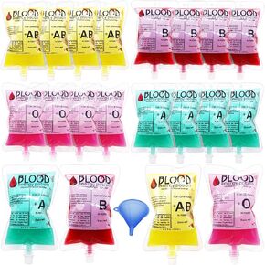 40 Pcs Halloween Blood Bags for Drinks,8.5oz Reusable Decoration Drink Container with Funnel,IV Bags for Vampire Zombie Costumes,Theme Party Props,Favors