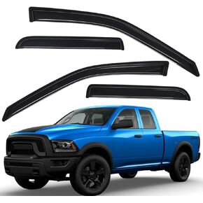 Lightronic WV194101 in-Channel Side Window Visor Deflector Rain Guard, Dark Smoke Shatterproof, 4PCS Set for 2009-2018 Dodge Ram 1500 Quad Cab, 2019-2023 Ram 1500 Classic Quad Cab