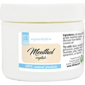 Menthol Crystals 4 OZ in a White Plastic jar (by Greenhealth) (Melting Point is Approximately 95 to 107 Degrees F)