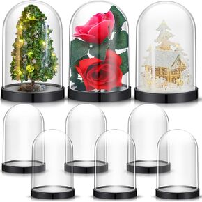 Zhengmy 12 Pcs Plastic Dome Display Case Cloche Bell Jar with Base Clear Decor for Collectibles Rose Office Home Tabletop CenterPc Decor, 5 x 3.3 Inch, Black