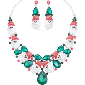 chaoyite Christmas Statement Necklace Dangle Earrings Santa Clause Crystal Jewelry Set Xmas Gifts Festive Costume Accessories for Women Teens Girls