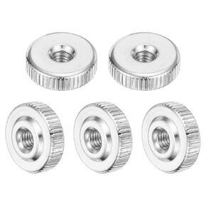 uxcell 10Pcs M5 Knurled Thumb Nuts, Carbon Steel Round Knurled Flat Head Through Hole Handle Nut, Lock Adjusting Nuts, Thin Type, Nickel Plated, Silver
