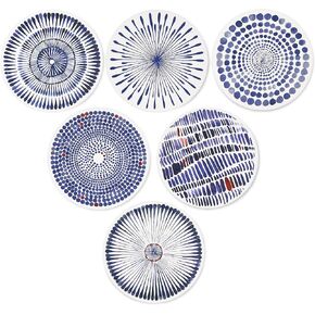 AD Set of 6 Coasters for Drinks Absorbing Round Ceramic Stone Coaster with Cork Base,Tabletop Protection Mat for Mugs and Cups,Office,Kitchen (Indigo Blue)