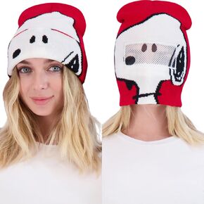 Peanuts Beanie Hat, Snoopy and Woodstock LED Light Up Ugly Xmas Sweater Winter Knit Cap with Pom and Cuff, Green, One Size