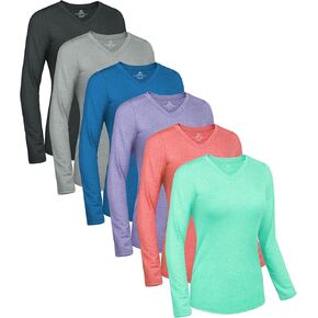 URATOT Women's Dry-Fit Shirts Long-Sleeve Tops V-Neck Athletic Workout Shirt Stretch Moisture Wicking Running Sports Top