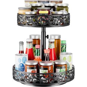Lazy Susan Organizer 2 Tier Adjustable Height Metal Spice Rack 12 inch Large Rotating Turntable for Kitchen Countertop Dining Table Cabinet Pantry Cupboard Bathroom Storage