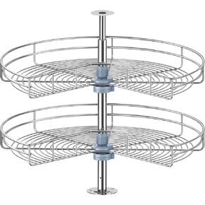 28" Corner Cabinet Lazy Susan Turntable, 270° Adjustable Height Chrome Replacement Shelves for Kitchen Corner Cabinet