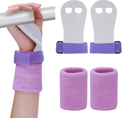 Abeillo 2 Gymnastics Grips Wristbands Sets for Girls Youth Kids, Gymnastic Hand Grips Gymnastic Bar Palm Protection and Wrist Support Sports Accessories for Kids Workout and Exercise in Kuwait