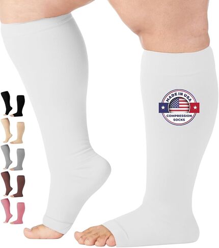 Mojo Compression Socks - Opaque Knee-Hi Open Toe Support Stockings 20-30mmHg, Relieves Discomfort from Post-Thrombotic Syndrome, Lymphatic and Venous Issues - 1 Pair in Kuwait