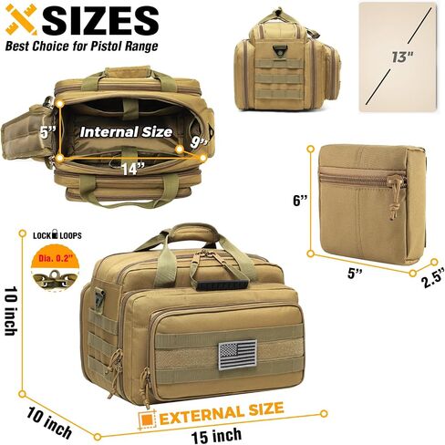 DBTAC Gun Case Bag Deluxe Middle Size | Tactical 2~4 Pistol Bag Firearm Shooting Case with Lockable Zipper for Shooting Range Outdoor Hunting | US Flag Patch + MOLLE Pouch + Universal Holster Included in Kuwait