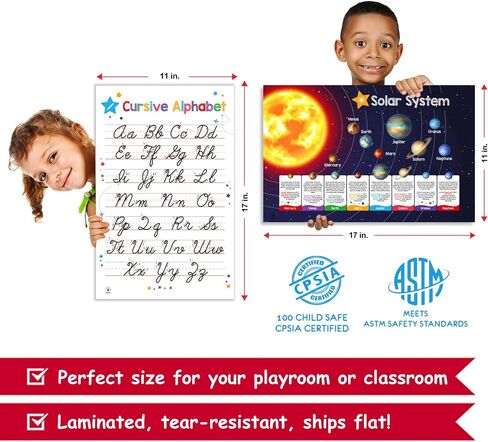 26 Set of 50 Educational Posters for Kids - Multiplication Chart, Periodic Table, USA, World Map, Sight Words, Word Families, Homeschool Supplies, Classroom Decorations - Laminated & Flat, 17x11 in Kuwait