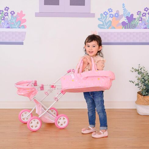 Olivia’s Little World - Baby Doll Bassinet Stroller, Baby Doll Pram Stroller Buggy for 3 Year Old Girls Toddlers, 2 in 1 Deluxe Doll Stroller for up to 16" Dolls, Toy Baby Stroller - Iridescent Color in Saudi Arabia