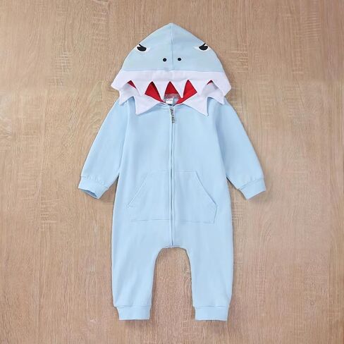 Newborn Baby Boys Girls Cartoon Shark Dinosaur Hoodie Romper Onesies Outfits in Saudi Arabia