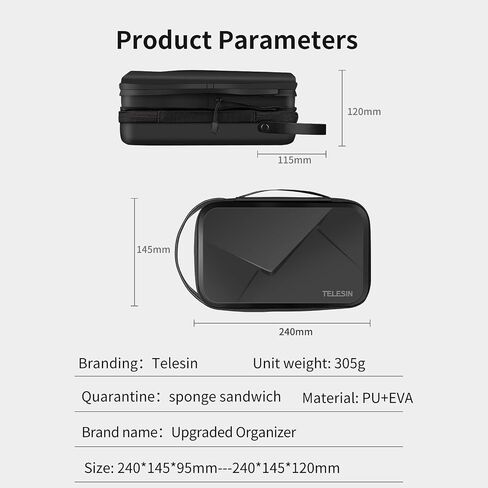 TELESIN Large Carry Case Carrying Travel Bag for GoPro Max Hero 13 12 11 10 9 8 7 6 5 DJI Action 3 4 5 Osmo Pocket 3 Insta360 X3 X4 X5 Go3 Ace Pro AKASO Battery Charger Strap Mount Accessories in Kuwait