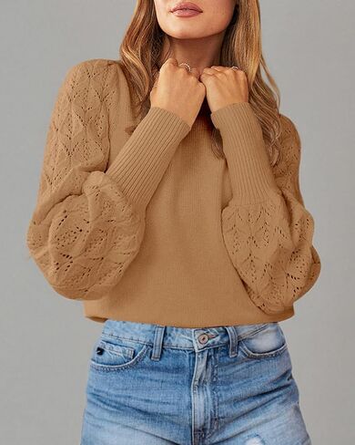 كنزة نسائية بأكمام طويلة من MURMUREY بلوفر منسوج برقبة دائرية سترة غير رسمية لشتاء 2023 من الكروشيه وبلوزة وقميص in Kuwait