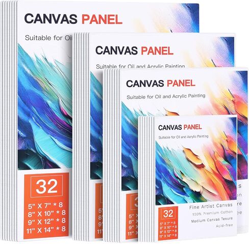 Fixwal Canvases Boards for Painting, 18 Pack Art Painting Canvas Multipack, 4x4, 5x7, 8x10, 9x12, 11x14 Inches 3mm Canvas Panels, Painting Supplies for Acrylic, Oil Paint, Tempera, Watercolor, Gouache in Kuwait