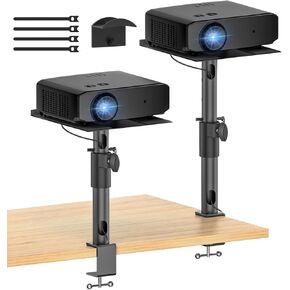 Desktop Projector Stand Table Wr Headphone Holder - Height, Tilt & Swivel Adjustable Desk Projector Stand for Nebula XGIMI VANKYO Jinhoo AuKing Epson and Most Projectors Clamp on Desktop Stand, 2 Pack