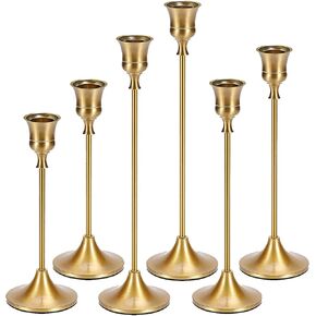 6PCS Candle Holder Gold Candlestick Holder, Brass Candlestick Holders - Tall Taper Candle Holders, Candle Stick Holder for Home Table Fireplace Wedding Vintage Decor