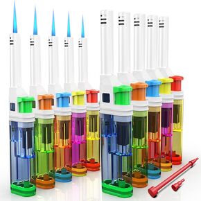 10 Pack Long Butane Lighter Refillable, Jet Flame Windproof Lighter Easy Reach, Adjustable Torch Lighter for Candle Fireplace Camping BBQ (Without Butane)