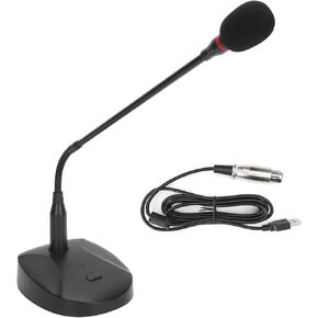 USB Computer Microphone, Gooseneck Condenser Microphone Wired Microphone Podium Microphones Desktop Paging Mic Corded Voice Mic for Meetings Lectures