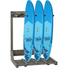 MyGift 4-Ft Tall Rustic Burnt Wood Freestanding Vertical Surfboard Rack, Wakeboard SUP Paddleboard Storage Rack - Holds up to 4 Boards