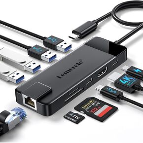 Lemorele 13 in 1 USB C Docking Station for Triple Monitors, Dual 4K HDMI, 1000M RJ45, VGA, 4 USB 3.0/2.0, SD/TF, 3.5MM Audio, USB C 3.0, 100W PD, Compatible with Type C Laptops