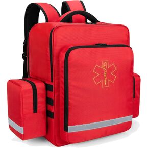 Trunab Emergency Medical Backpack Empty, EMT Camping Molle Bag with Detachable Side Pocket and No-Slip Bottom for Camping, Hiking, Traveling, Daycare, Red, Bag Only