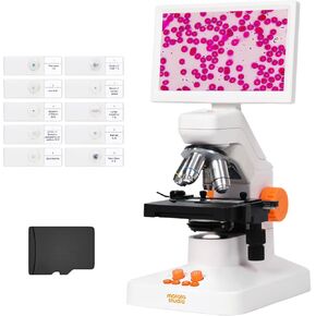 MT3-5 Wireless Digital Microscope 1600x with 7 inch IPS Touch Screen, Biological Microscope with 8MP Camera and 3D Stage, Science Electron Scope for Students Adults Lab School